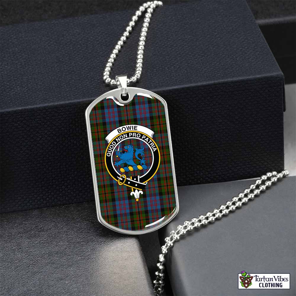 Bowie Tartan Dog Tag Necklace with Family Crest Silver No - Tartan Vibes Clothing