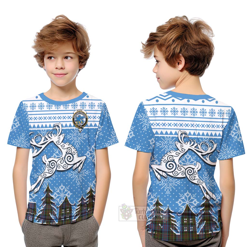 Bowie Clan Christmas Kid T-Shirt Celtic Reindeer Style Youth XL Size14 - Tartan Vibes Clothing