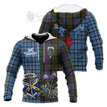 Bowie Tartan Knitted Hoodie Happy St. Andrew's Day Half Tartan Style Unisex Knitted Pullover Hoodie - Tartan Vibes Clothing
