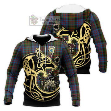 Bowie Tartan Knitted Hoodie with Family Crest Celtic Wolf Style Unisex Knitted Pullover Hoodie - Tartan Vibes Clothing