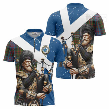 Bowie Tartan Zipper Polo Shirt with Family Crest Scottish Bagpiper Vibes Unisex - Tartan Vibes Clothing
