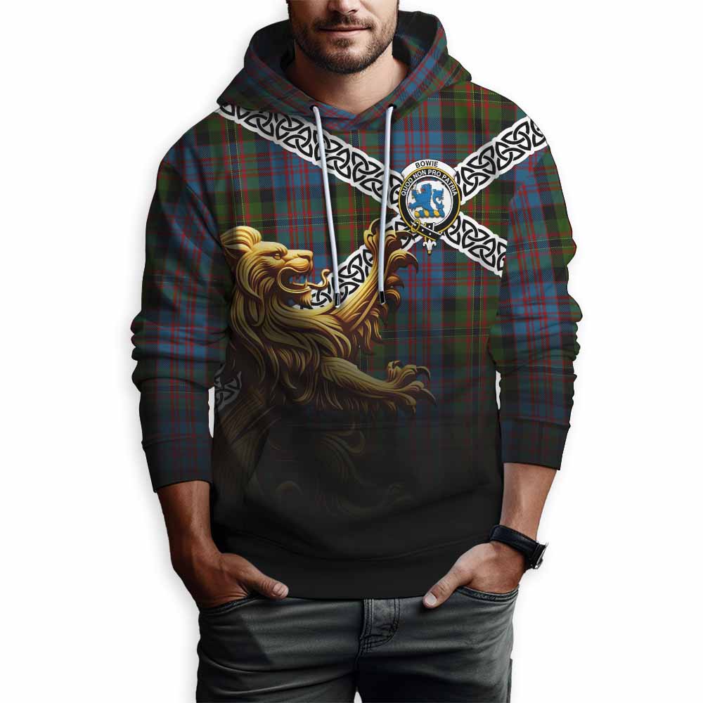 Bowie Crest Tartan Hoodie with Golden Lion Emblem Celtic Style Pullover Hoodie - Tartan Vibes Clothing