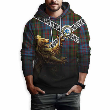 Bowie Crest Tartan Hoodie with Golden Lion Emblem Celtic Style Pullover Hoodie - Tartan Vibes Clothing