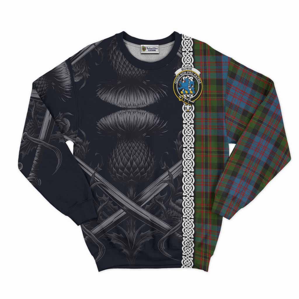 Bowie Tartan Sweatshirt with Family Crest Cross Sword Thistle Celtic Vibes Unisex - Tartan Vibes Clothing
