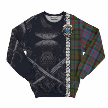 Bowie Tartan Sweatshirt with Family Crest Cross Sword Thistle Celtic Vibes Unisex - Tartan Vibes Clothing