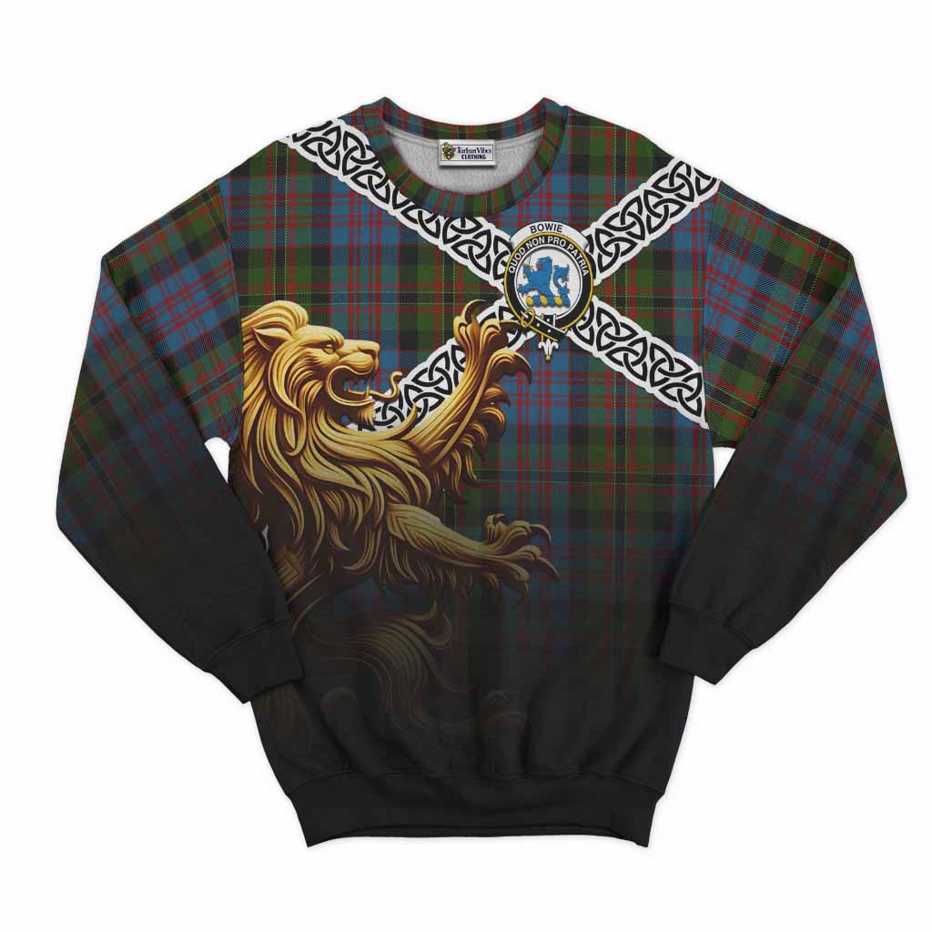 Bowie Crest Tartan Sweatshirt with Golden Lion Emblem Celtic Style Unisex - Tartan Vibes Clothing