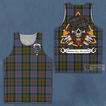 Bowie Tartan Men's Tank Top with Family Crest and Bearded Skull Holding Bottles of Whiskey Men - Tartan Vibes Clothing