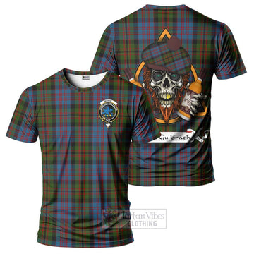 Bowie Tartan T-Shirt with Family Crest and Bearded Skull Holding Bottles of Whiskey Kid's Shirt - Tartan Vibes Clothing