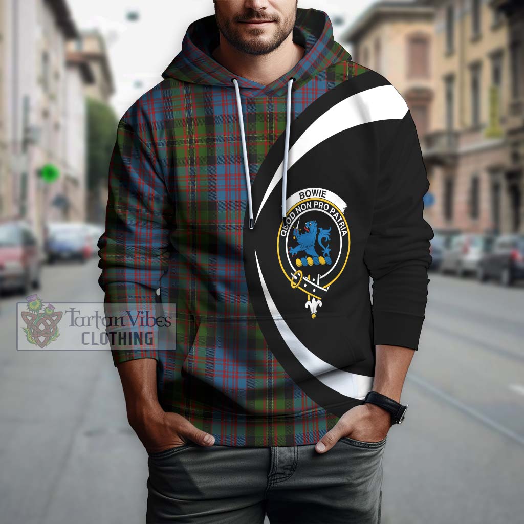 Bowie Tartan Hoodie with Family Crest Circle Style Zip Hoodie - Tartan Vibes Clothing