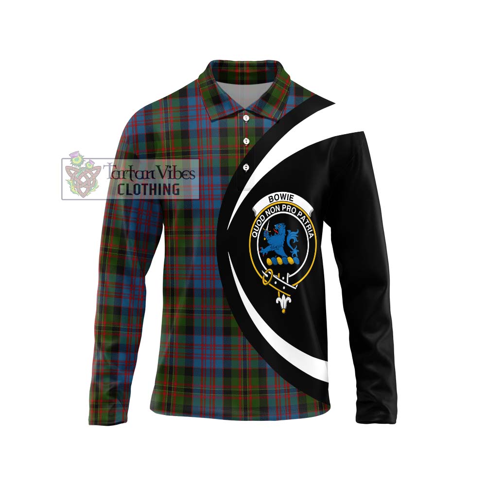 Bowie Tartan Long Sleeve Polo Shirt with Family Crest Circle Style Unisex - Tartan Vibes Clothing