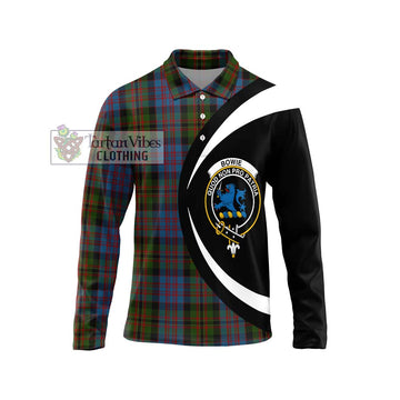 Bowie Tartan Long Sleeve Polo Shirt with Family Crest Circle Style Unisex - Tartan Vibes Clothing