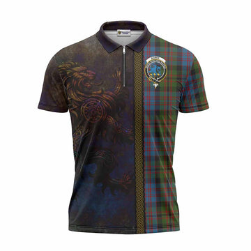 Bowie Tartan Family Crest Zipper Polo Shirt Alba Gu Brath Be Brave Lion Ancient Style Unisex - Tartan Vibes Clothing