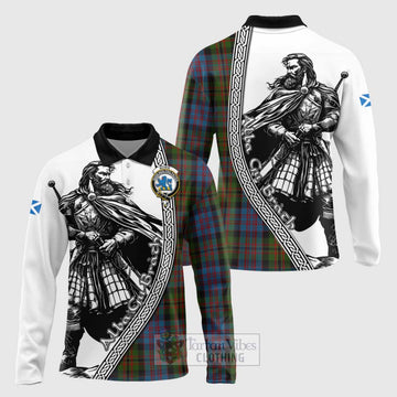 Bowie Tartan Clan Crest Long Sleeve Polo Shirt with Highlander Warrior Celtic Style Unisex - Tartan Vibes Clothing