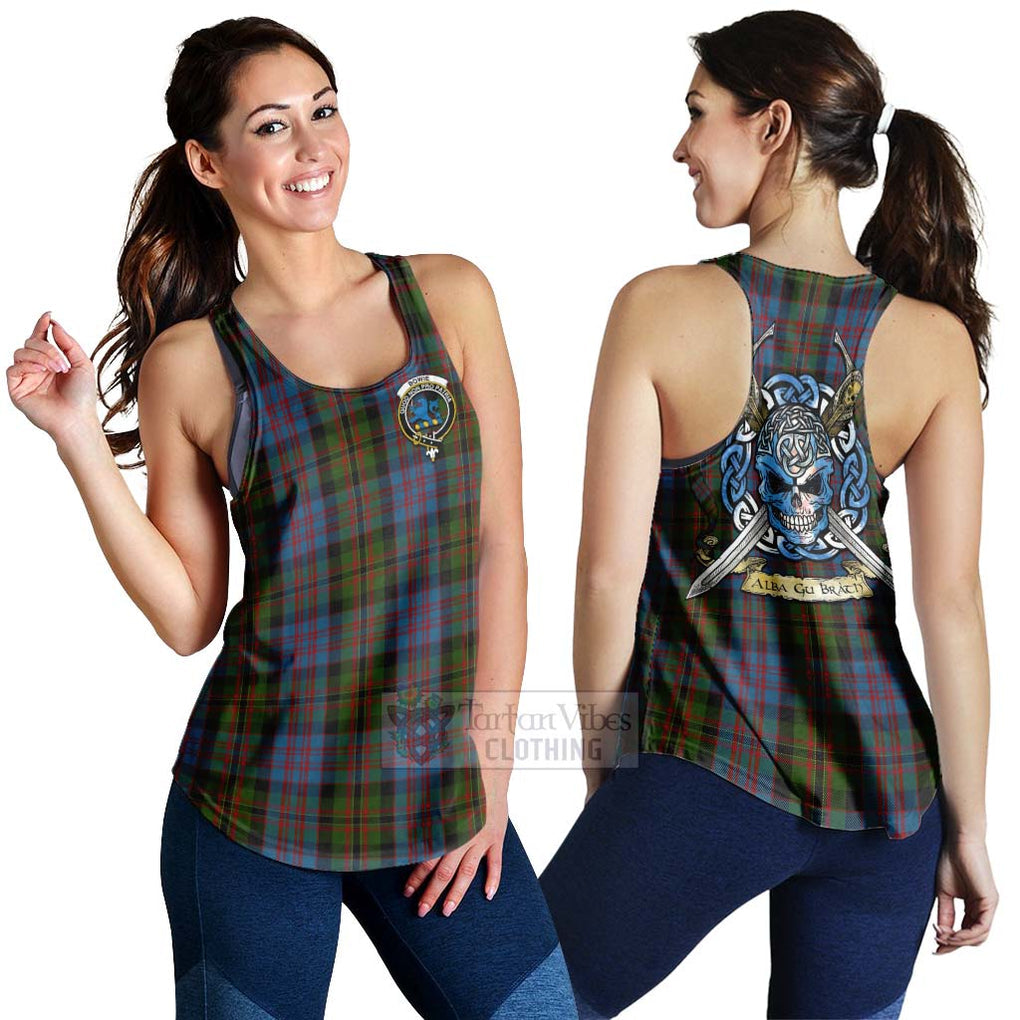 Bowie Tartan Women's Racerback Tanks with Family Crest Celtic Skull Style 4XL - Tartan Vibes Clothing