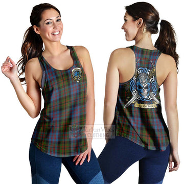 Bowie Tartan Women's Racerback Tanks with Family Crest Celtic Skull Style 4XL - Tartan Vibes Clothing