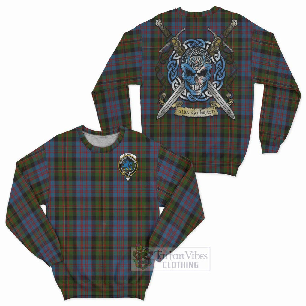 Bowie Tartan Sweatshirt with Family Crest Celtic Skull Style Unisex - Tartan Vibes Clothing