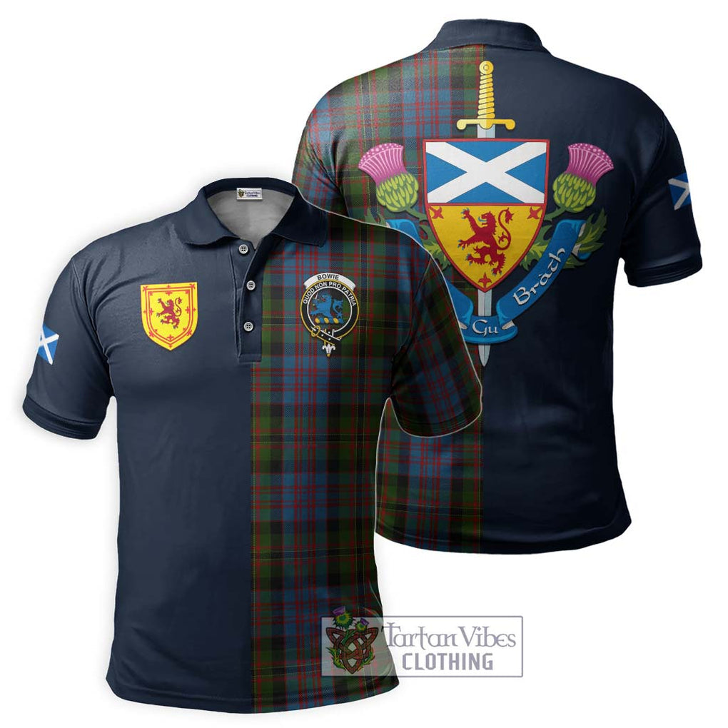 Bowie Tartan Polo Shirt Alba with Scottish Lion Royal Arm Half Style Kid - Tartan Vibes Clothing