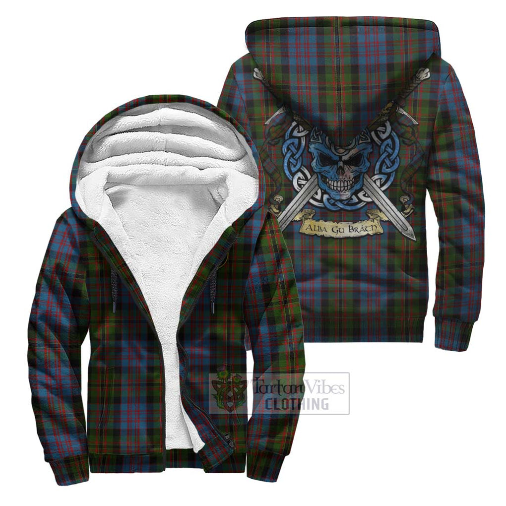 Bowie Tartan Sherpa Hoodie with Family Crest Celtic Skull Style Unisex S - Tartan Vibes Clothing