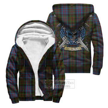 Bowie Tartan Sherpa Hoodie with Family Crest Celtic Skull Style Unisex S - Tartan Vibes Clothing