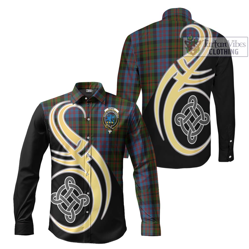 Bowie Tartan Long Sleeve Button Shirt with Family Crest and Celtic Symbol Style Men's Shirt S - Tartan Vibes Clothing