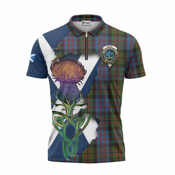 Tartan Vibes Clothing Bowie Tartan Family Crest Zipper Polo Shirt Scottish Thistle Celtic Inspired