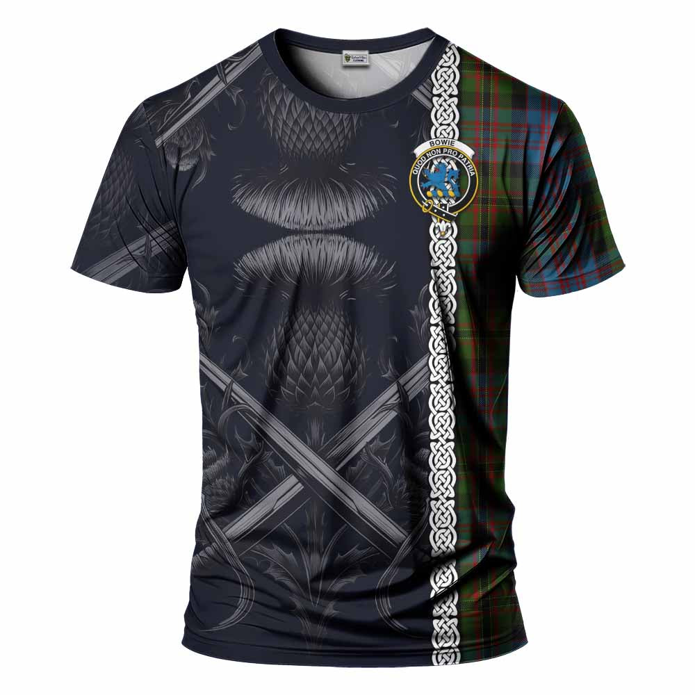Bowie Tartan T-Shirt with Family Crest Cross Sword Thistle Celtic Vibes Kid's Shirt - Tartan Vibes Clothing