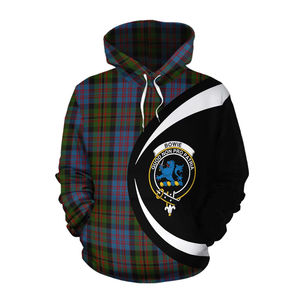 Bowie Tartan Cotton Hoodie with Family Crest Circle Style Pullover Hoodie XS - Tartan Vibes Clothing