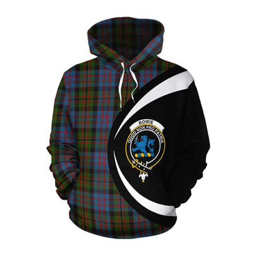 Bowie Tartan Cotton Hoodie with Family Crest Circle Style Pullover Hoodie XS - Tartan Vibes Clothing