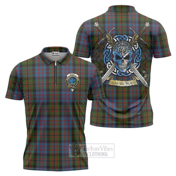 Bowie Tartan Zipper Polo Shirt with Family Crest Celtic Skull Style Unisex - Tartan Vibes Clothing