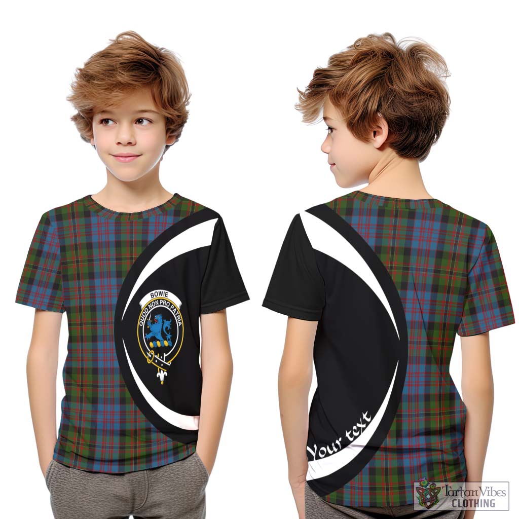 Bowie Tartan Kid T-Shirt with Family Crest Circle Style Youth XL Size14 - Tartan Vibes Clothing