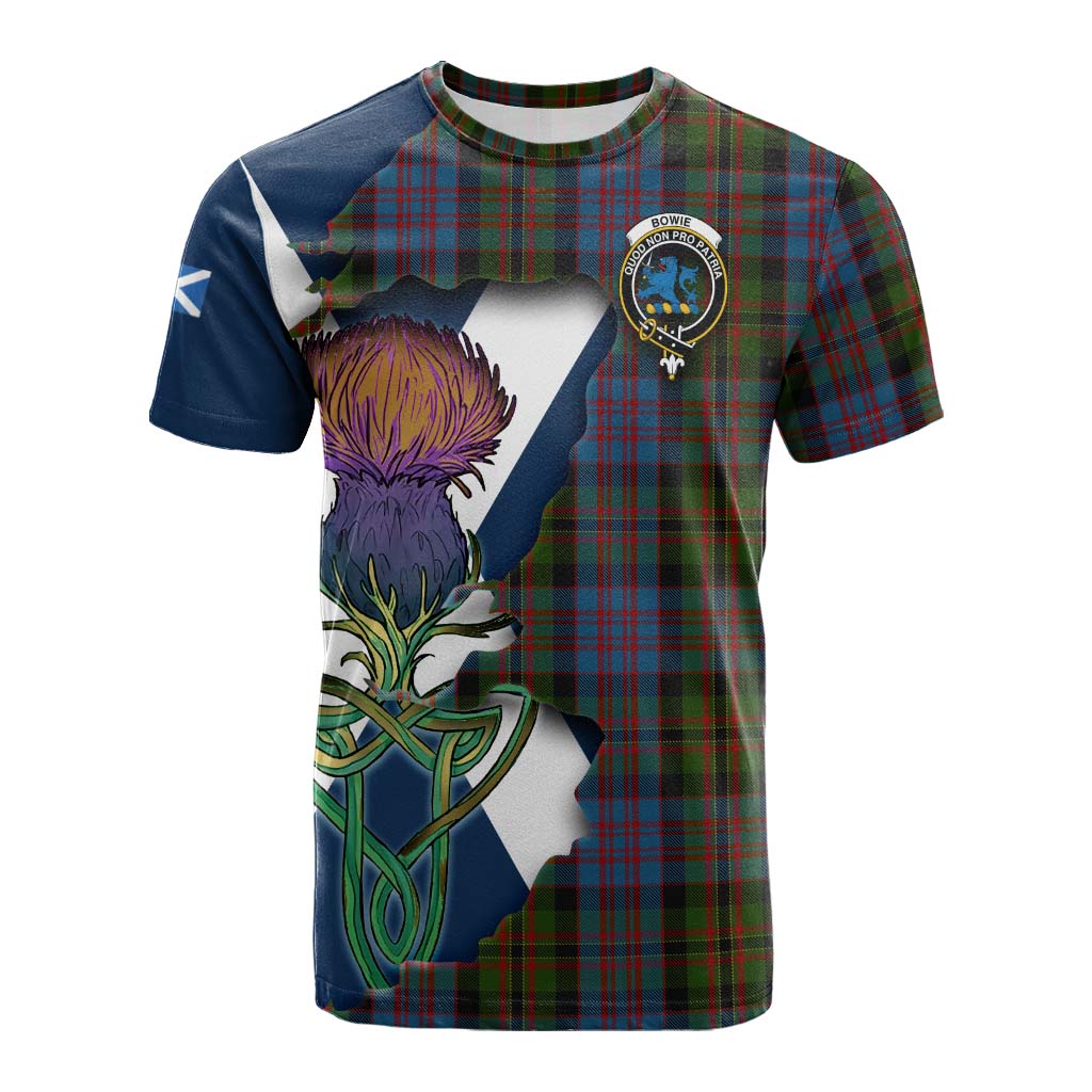 Tartan Vibes Clothing Bowie Tartan Family Crest Cotton T-shirt Scottish Thistle Celtic Inspired