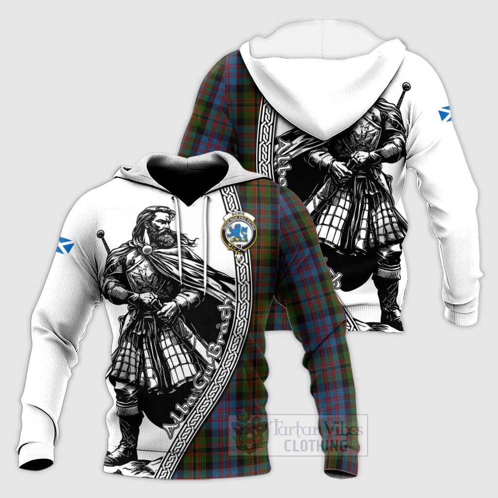 Bowie Tartan Clan Crest Knitted Hoodie with Highlander Warrior Celtic Style Unisex Knitted Pullover Hoodie - Tartan Vibes Clothing
