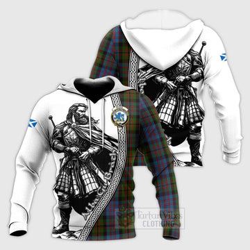 Bowie Tartan Clan Crest Knitted Hoodie with Highlander Warrior Celtic Style Unisex Knitted Pullover Hoodie - Tartan Vibes Clothing