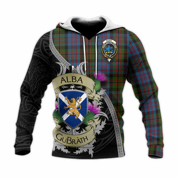 Bowie Tartan Family Crest Knitted Hoodie Lion Rampant Royal Thistle Shield Celtic Inspired Unisex Knitted Pullover Hoodie - Tartan Vibes Clothing