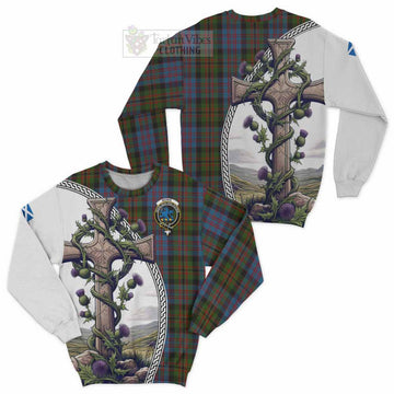 Tartan Vibes Clothing Bowie Tartan Sweatshirt with Family Crest and St. Andrew's Cross Accented by Thistle Vines