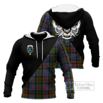 Bowie Tartan Knitted Hoodie with Family Crest and Military Logo Style Unisex Knitted Pullover Hoodie - Tartan Vibes Clothing