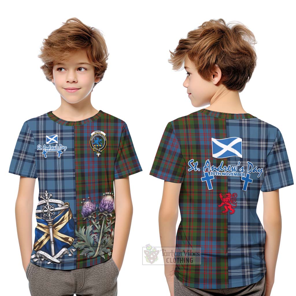 Bowie Tartan Kid T-Shirt Happy St. Andrew's Day Half Tartan Style Youth XL Size14 - Tartan Vibes Clothing