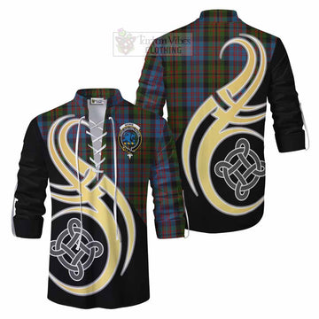 Bowie Tartan Ghillie Kilt Shirt with Family Crest and Celtic Symbol Style Men - Tartan Vibes Clothing