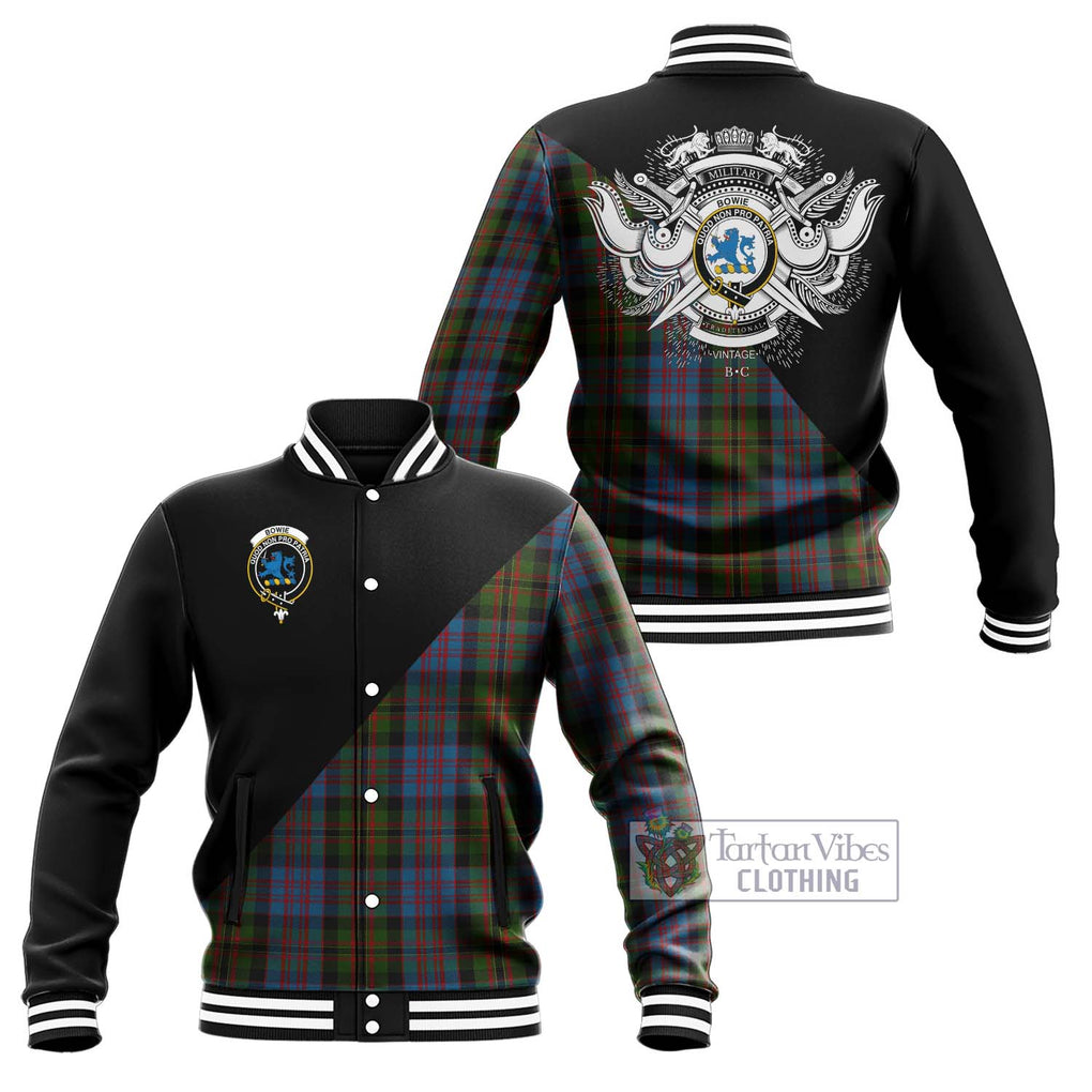 Bowie Tartan Baseball Jacket with Family Crest and Military Logo Style Unisex - Tartan Vibes Clothing