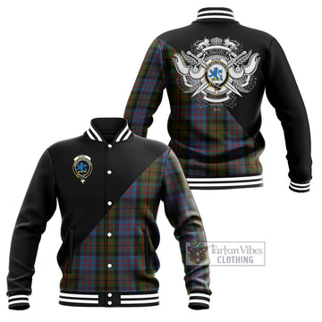 Bowie Tartan Baseball Jacket with Family Crest and Military Logo Style Unisex - Tartan Vibes Clothing