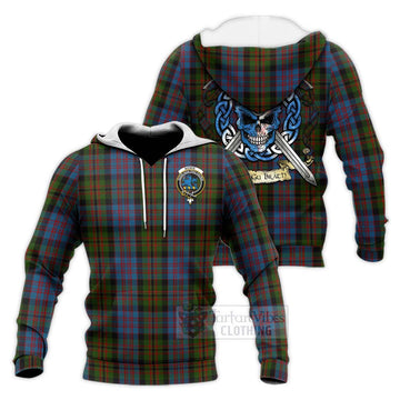 Bowie Tartan Knitted Hoodie with Family Crest Celtic Skull Style Unisex Knitted Pullover Hoodie - Tartan Vibes Clothing