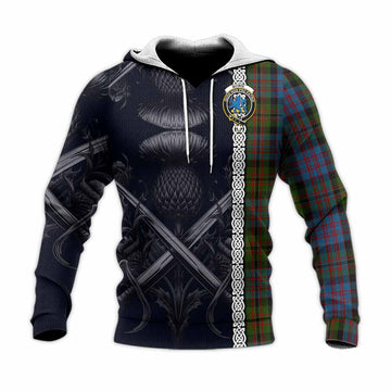 Bowie Tartan Knitted Hoodie with Family Crest Cross Sword Thistle Celtic Vibes Unisex Knitted Pullover Hoodie - Tartan Vibes Clothing
