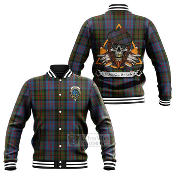 Bowie Tartan Baseball Jacket with Family Crest and Bearded Skull Holding Bottles of Whiskey Unisex - Tartan Vibes Clothing