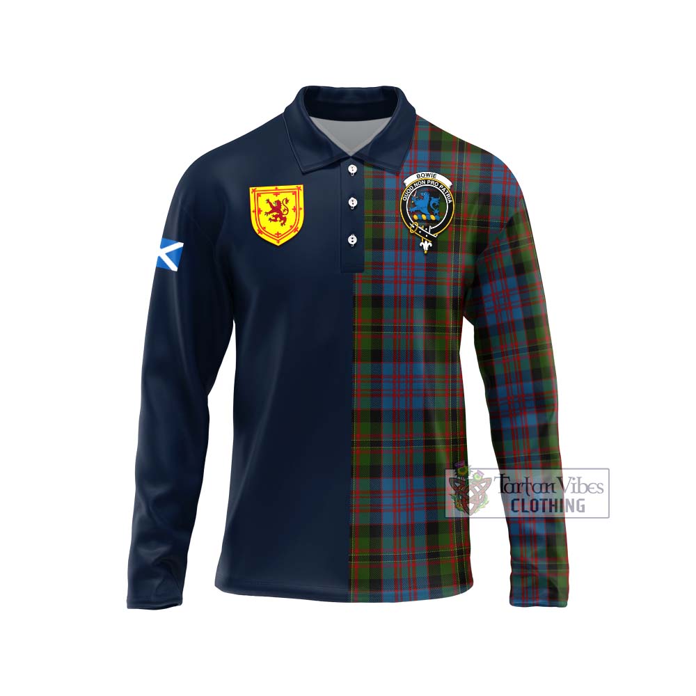 Bowie Tartan Long Sleeve Polo Shirt Alba with Scottish Lion Royal Arm Half Style Unisex - Tartan Vibes Clothing