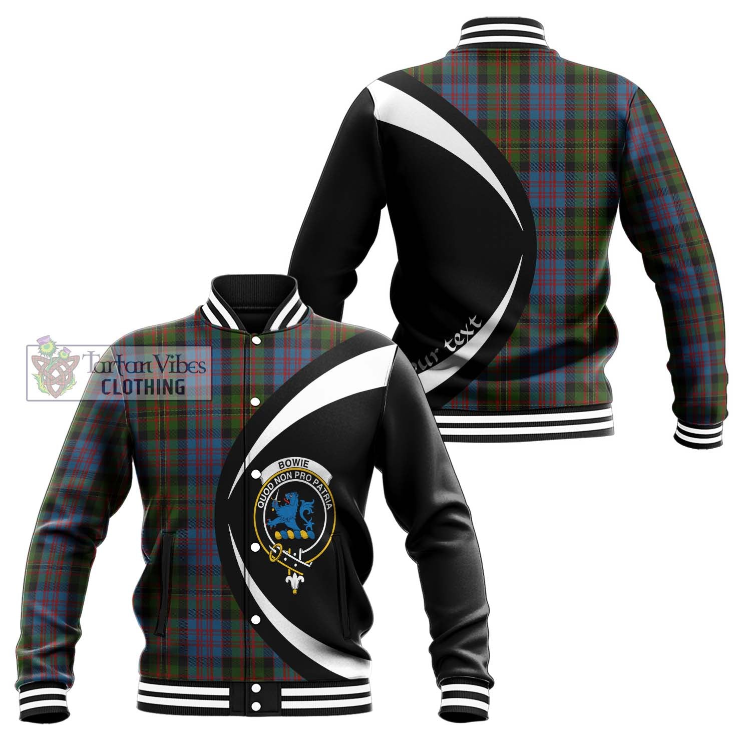 Bowie Tartan Baseball Jacket with Family Crest Circle Style Unisex - Tartan Vibes Clothing