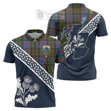 Bowie Tartan Zipper Polo Shirt Featuring Thistle and Scotland Map Unisex - Tartanvibesclothing Store