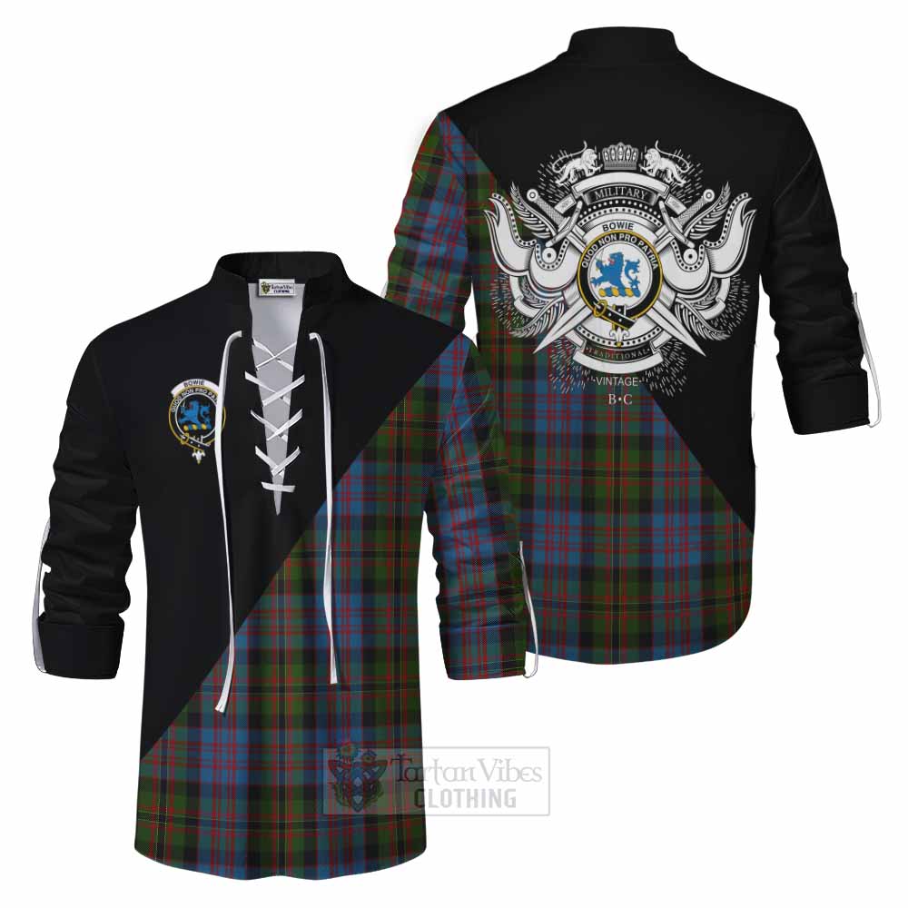 Tartan Vibes Clothing Bowie Tartan Ghillie Kilt Shirt with Family Crest and Military Logo Style