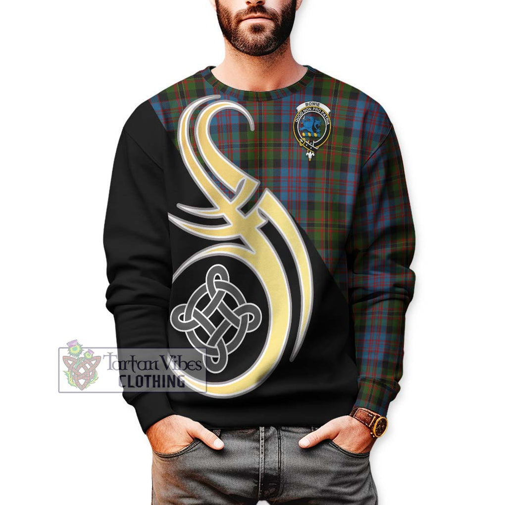 Bowie Tartan Sweatshirt with Family Crest and Celtic Symbol Style Unisex - Tartan Vibes Clothing