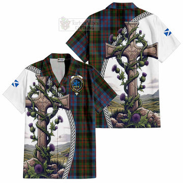 Bowie Tartan Hawaiian Shirt with Family Crest and St. Andrew's Cross Accented by Thistle Vines Kid - Tartan Vibes Clothing