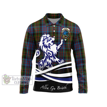 Bowie Tartan Long Sleeve Polo Shirt with Alba Gu Brath Regal Lion Emblem Unisex - Tartanvibesclothing Shop